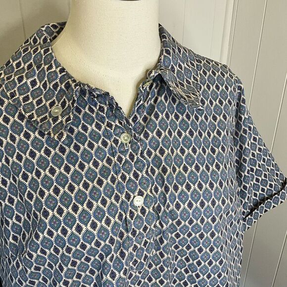 Vintage Kerrybrooke Sears Womens Size Large Polo Shirt Blue Diamond Pattern - Picture 2 of 10
